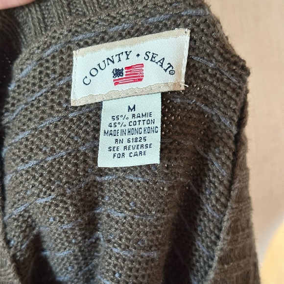 Country Seat Olive Green Fall Autumn Patterned V-Neck Cotton Blended Sweater A16 - Picture 2 of 9